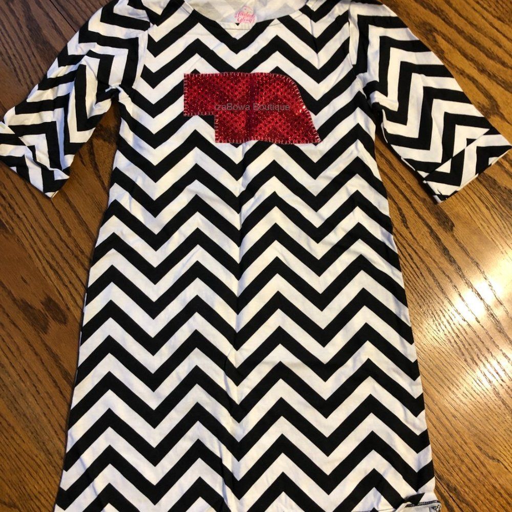 Black Chevron w/ Red Sequin Nebraska Dress   1294  NWT Boutique